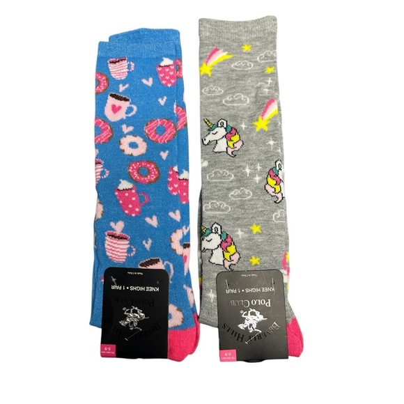 Beverly Hills Polo Club Socks Gray Unicorns and pink blue Donuts and coffee - Picture 7 of 10
